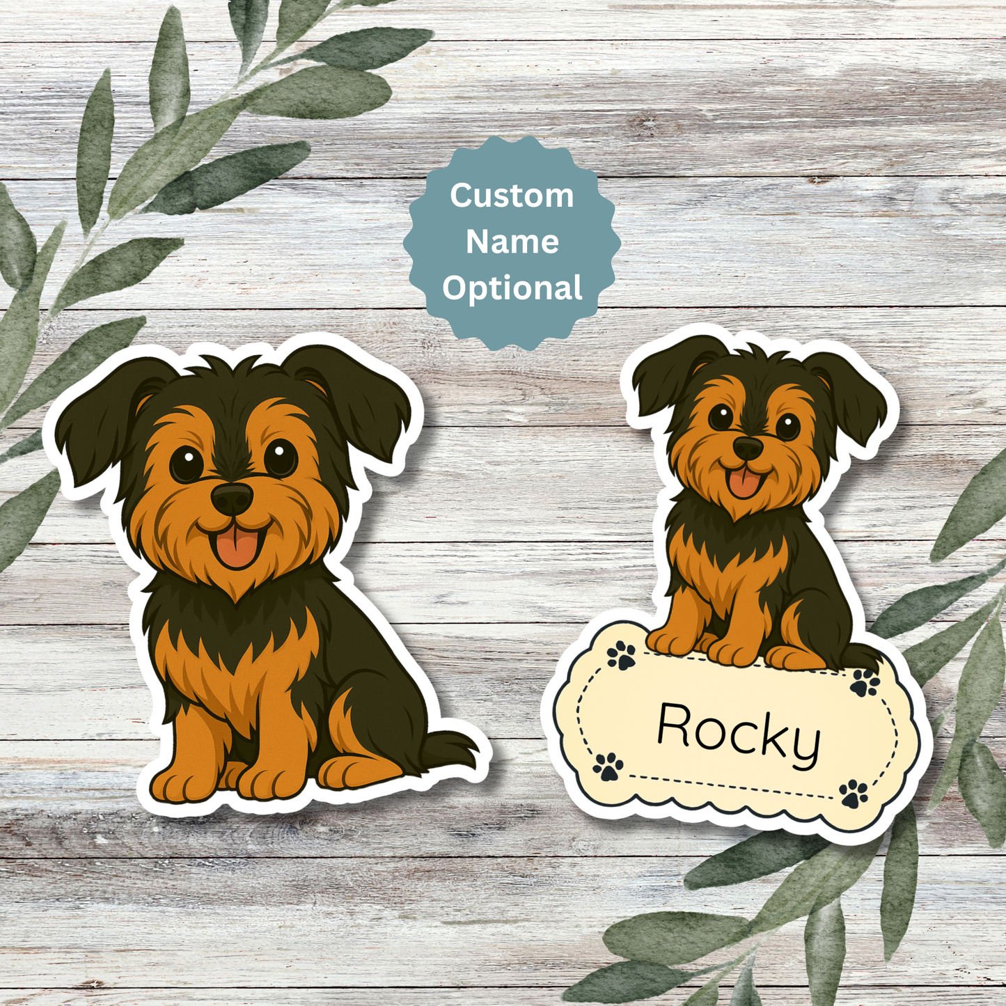 Custom Yorkshire Terrier Dog Sticker - Natural Ears Black and Tan | Personalized with Name