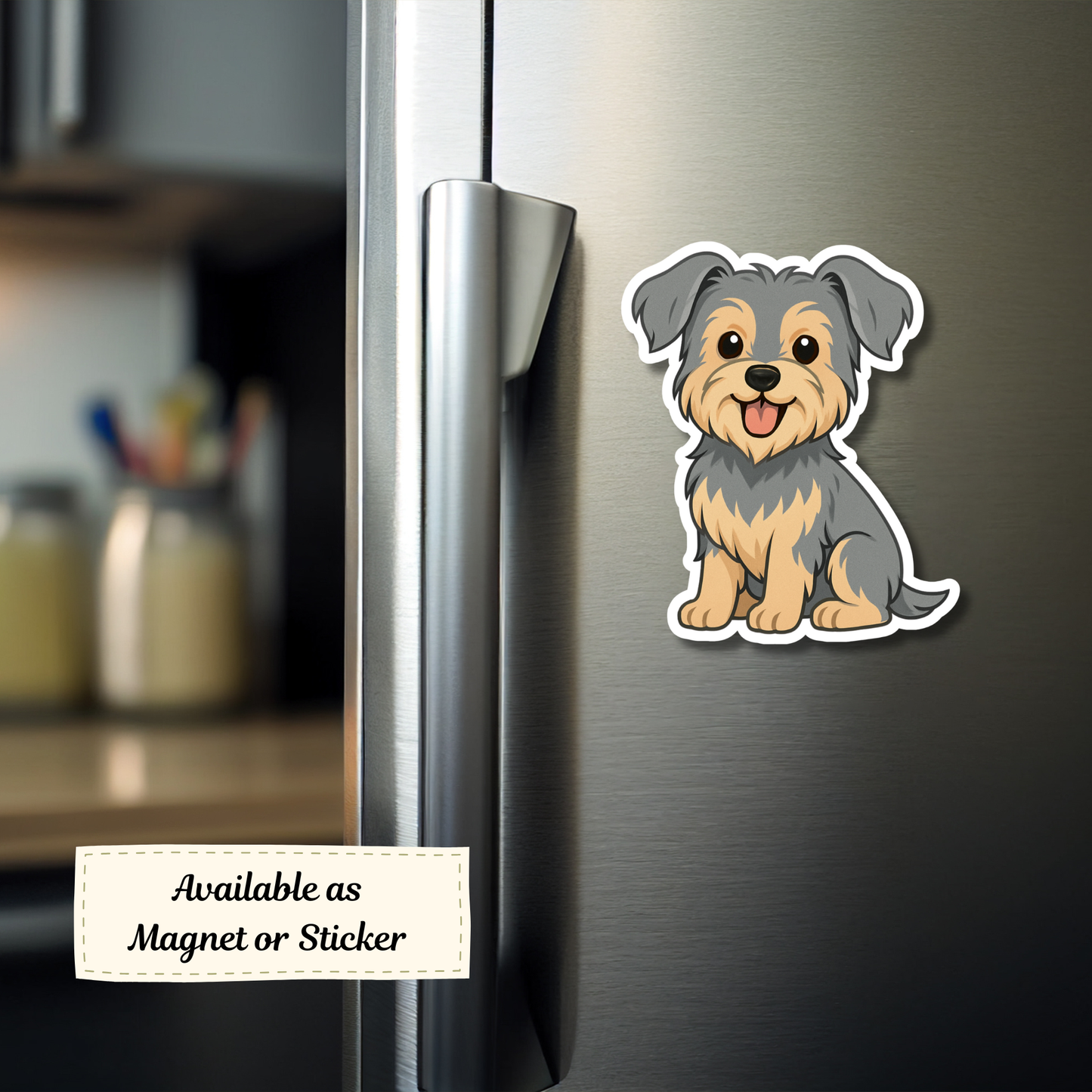 Custom Yorkshire Terrier Dog Sticker - Natural Ears Blue and Tan | Personalized with Name