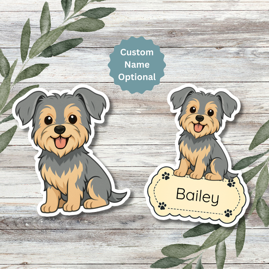 Custom Yorkshire Terrier Dog Sticker - Natural Ears Blue and Tan | Personalized with Name