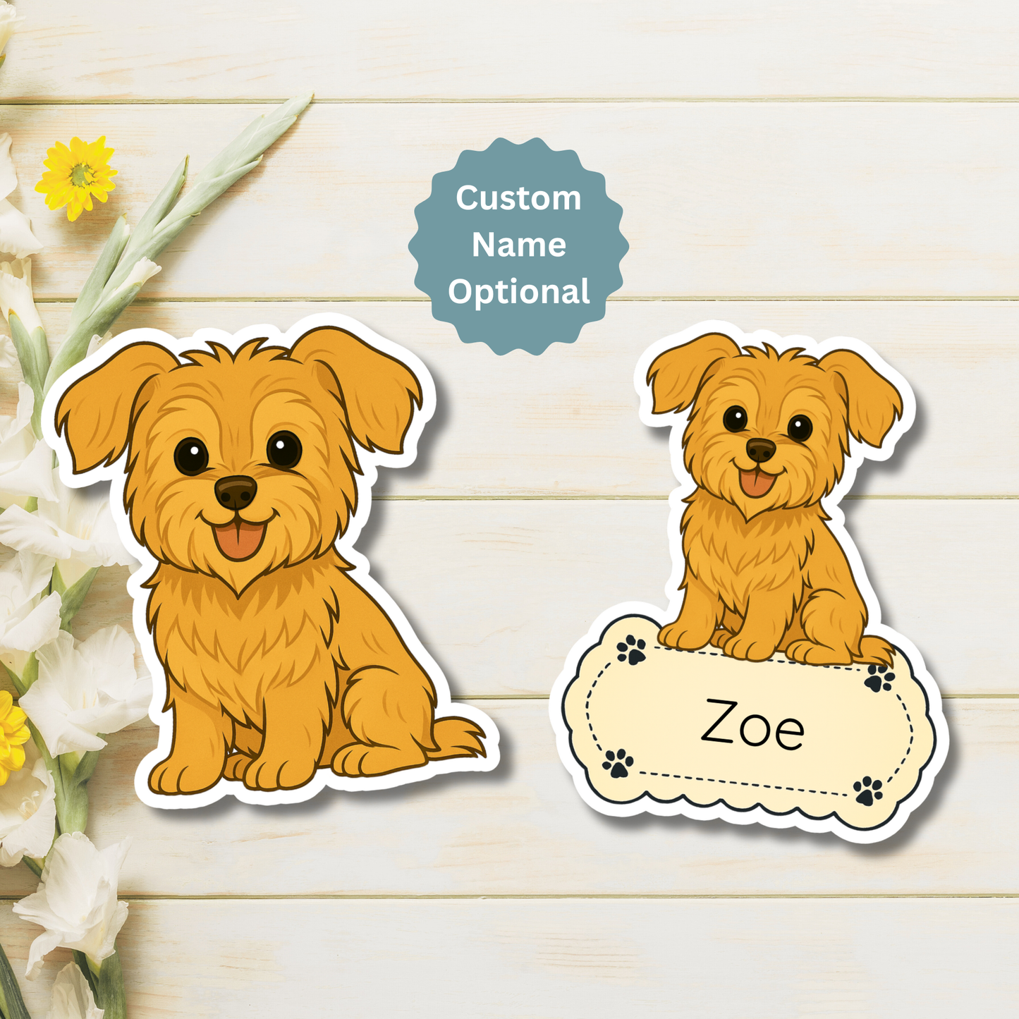 Aimant personnalisé pour Yorkshire Terrier - Oreilles naturelles dorées | Personnalisable avec le nom de l'animal