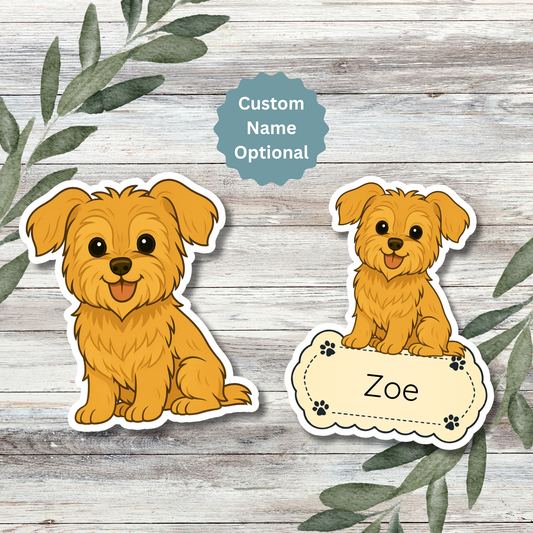 Custom Yorkshire Terrier Dog Sticker - Natural Ears Golden | Personalized with Name