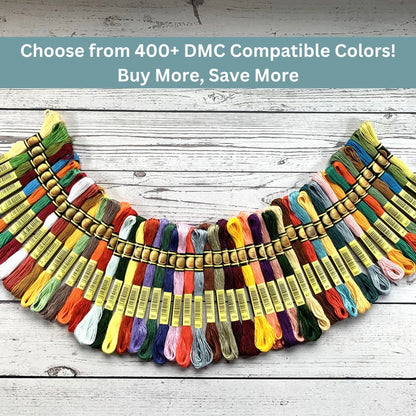 Assorted CXC six-strand cotton floss skeins in DMC-compatible colours
