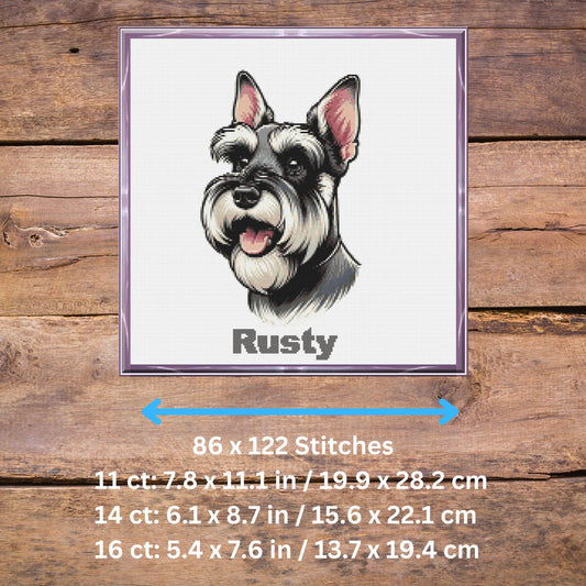 Modèle de portrait d'animal de compagnie (Schnauzer) au point de croix (PDF) à télécharger