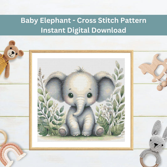 Patron d'éléphanteau – Broderie PDF d'animaux de safari à l'aquarelle