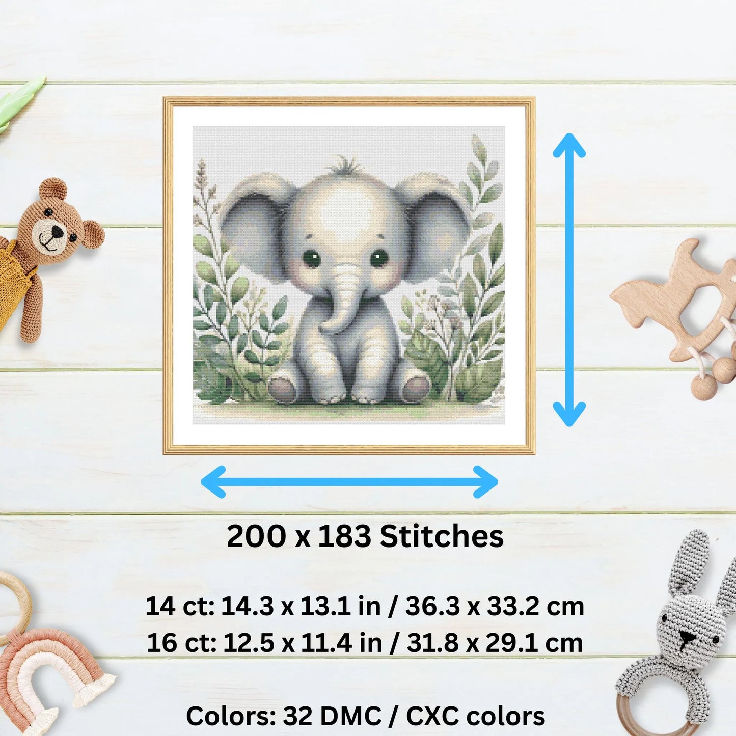 Patron d'éléphanteau – Broderie PDF d'animaux de safari à l'aquarelle