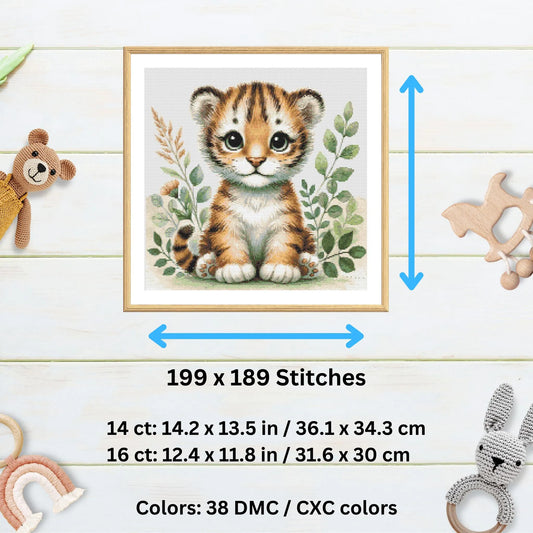 Modèle de bébé tigre – Aquarelle Safari Animal PDF Point de croix