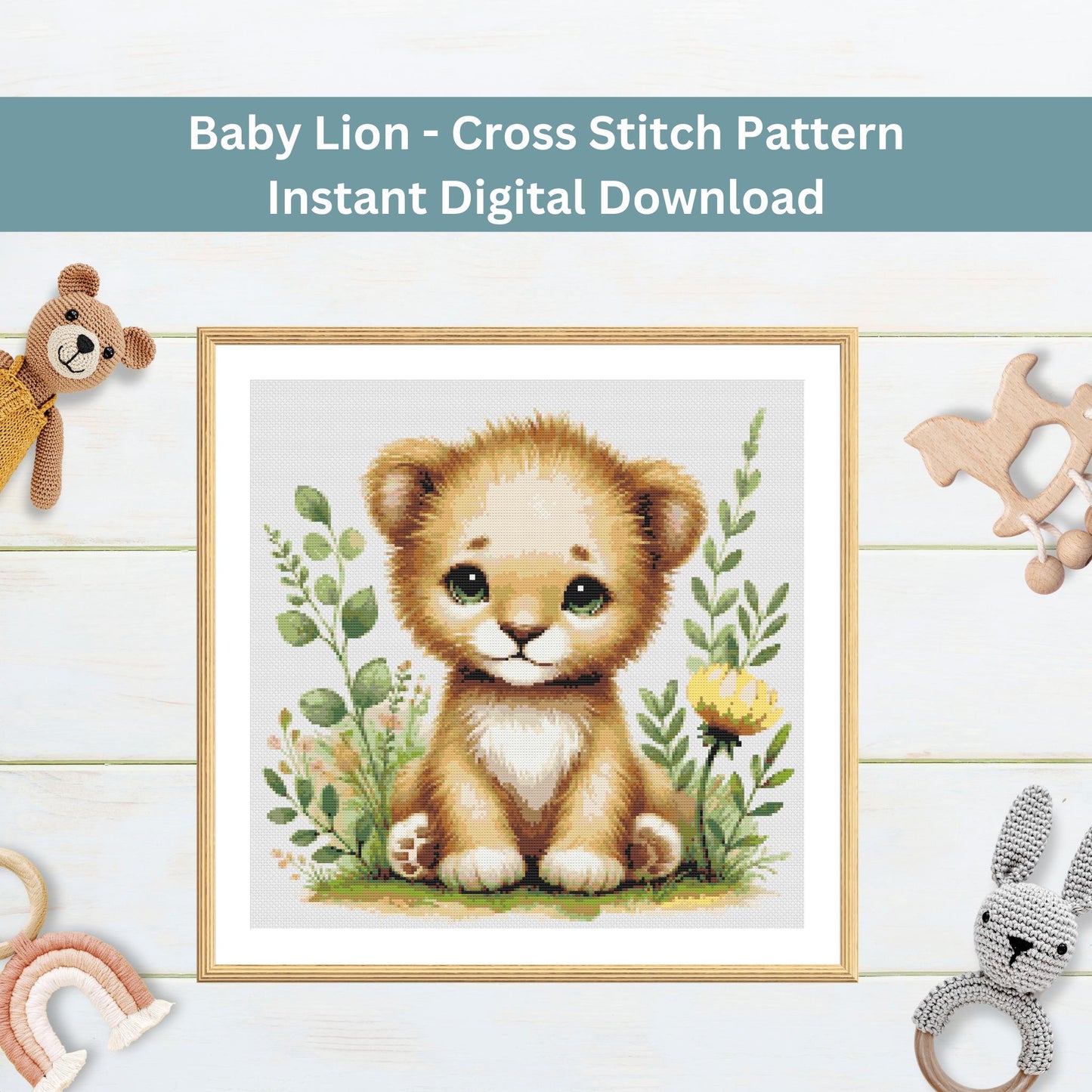 Patron de lionceau – Aquarelle Safari Animal PDF Point de croix