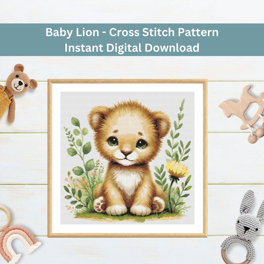 Patron de lionceau – Aquarelle Safari Animal PDF Point de croix