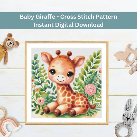 Modèle de girafe bébé – Grille de point de croix aquarelle (PDF)