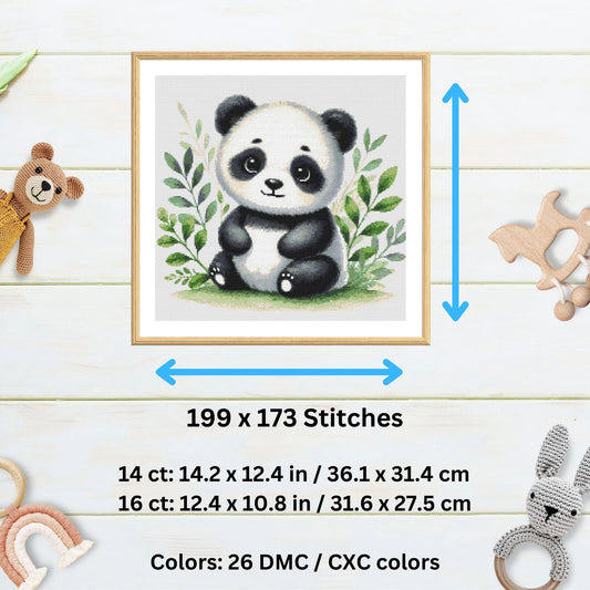 Patron numérique Bébé Panda – Point de croix aquarelle PDF