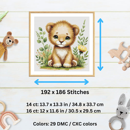 Patron de lionceau – Aquarelle Safari Animal PDF Point de croix