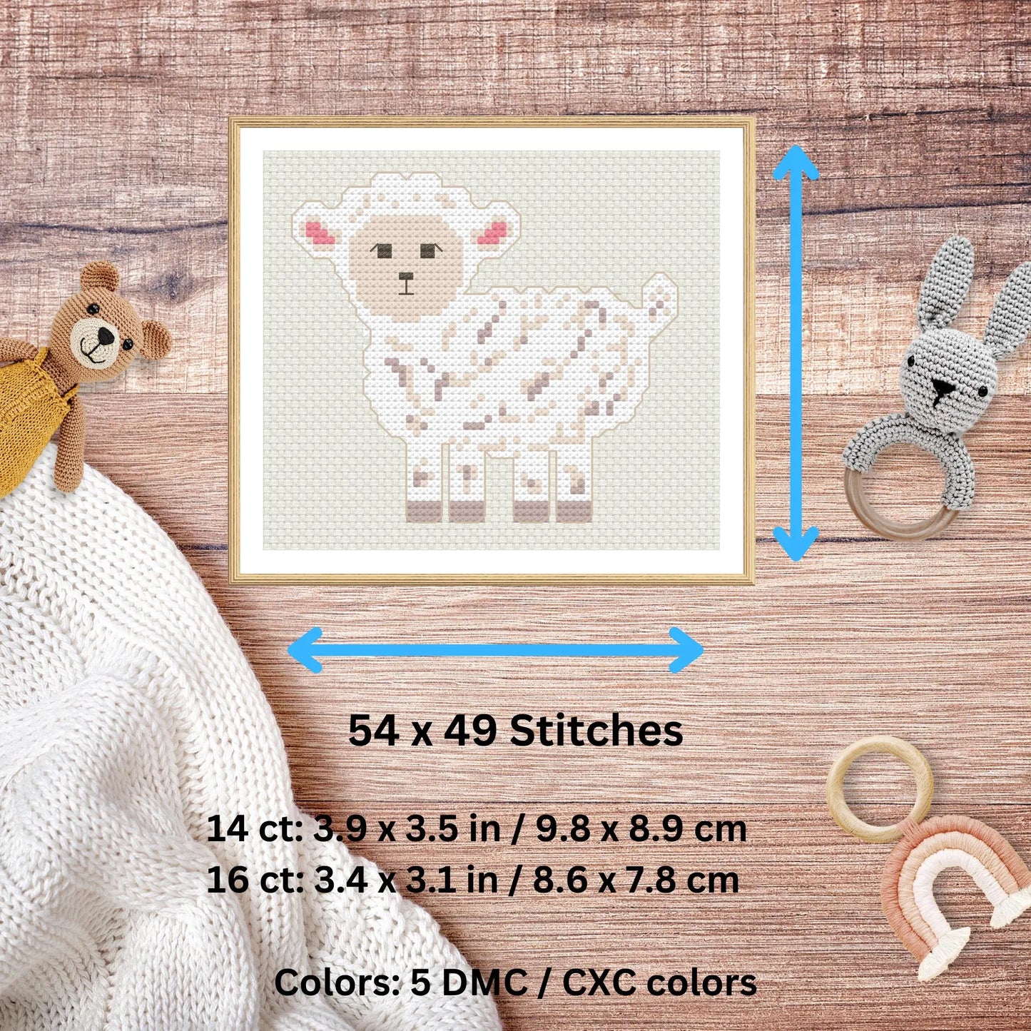 Modèle de bébé mouton – Point de croix animal de la ferme pour chambre d'enfant