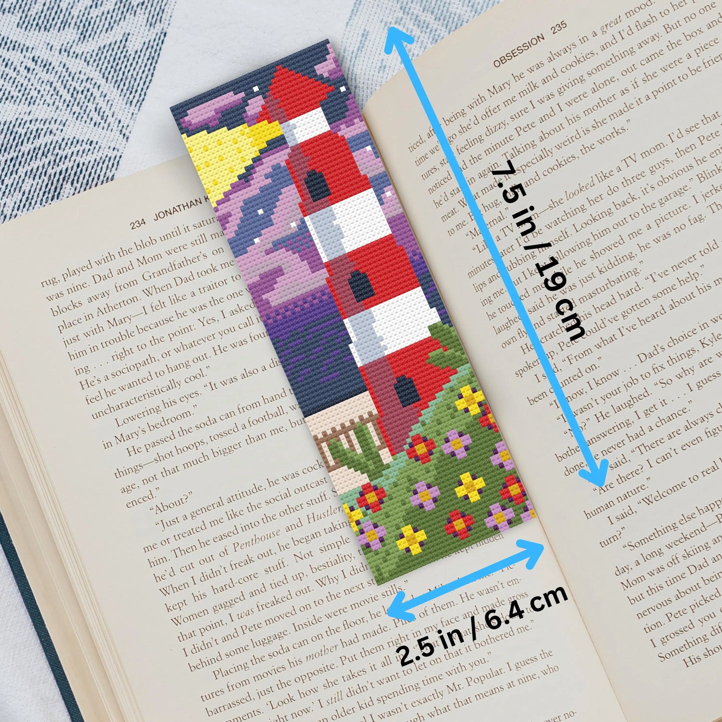 Kit de marque-page phare – Broderie côtière à faire soi-même (6,3 x 19 cm)