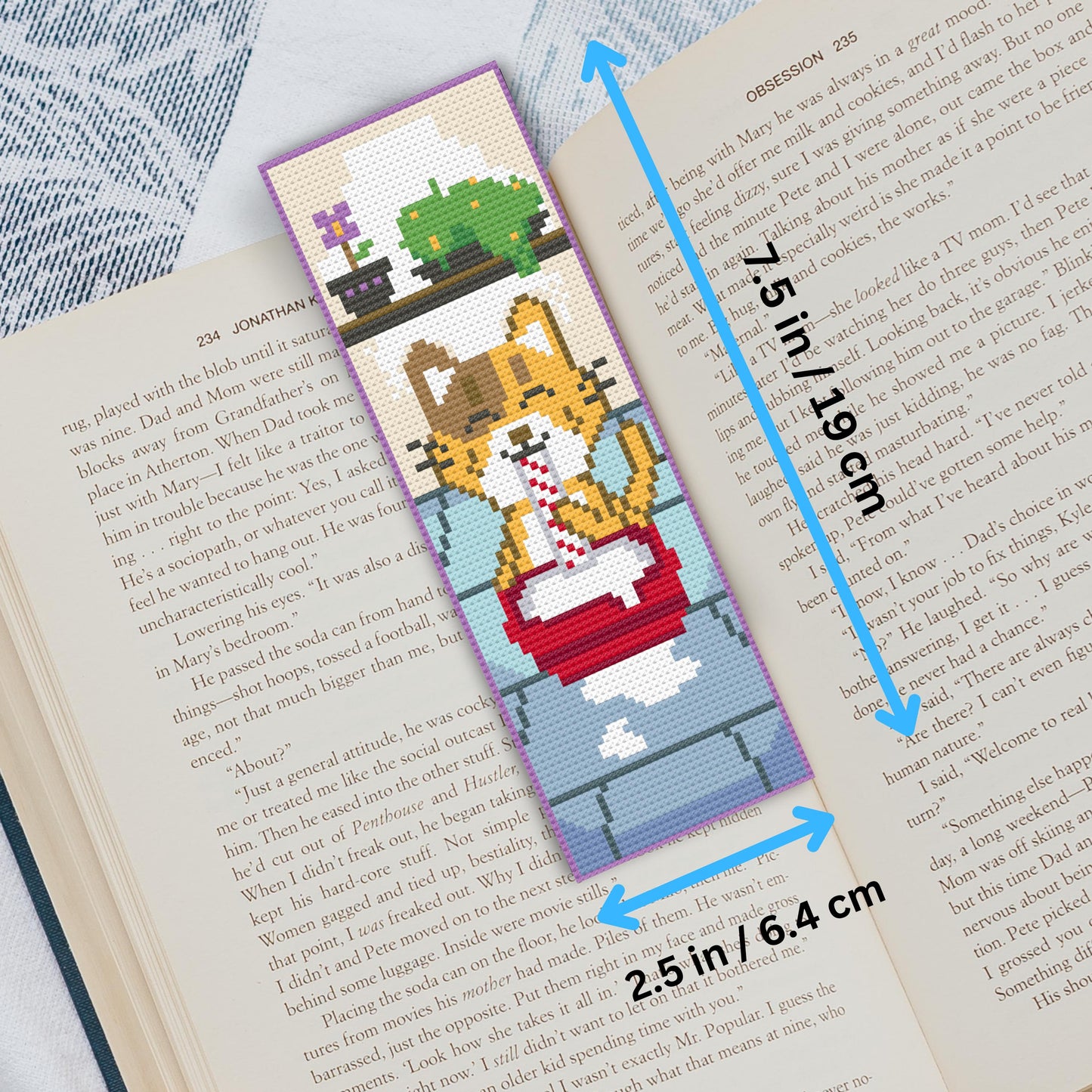 Kit de marque-pages chat buvant du lait – Cadeau de broderie DIY pour amoureux des chats