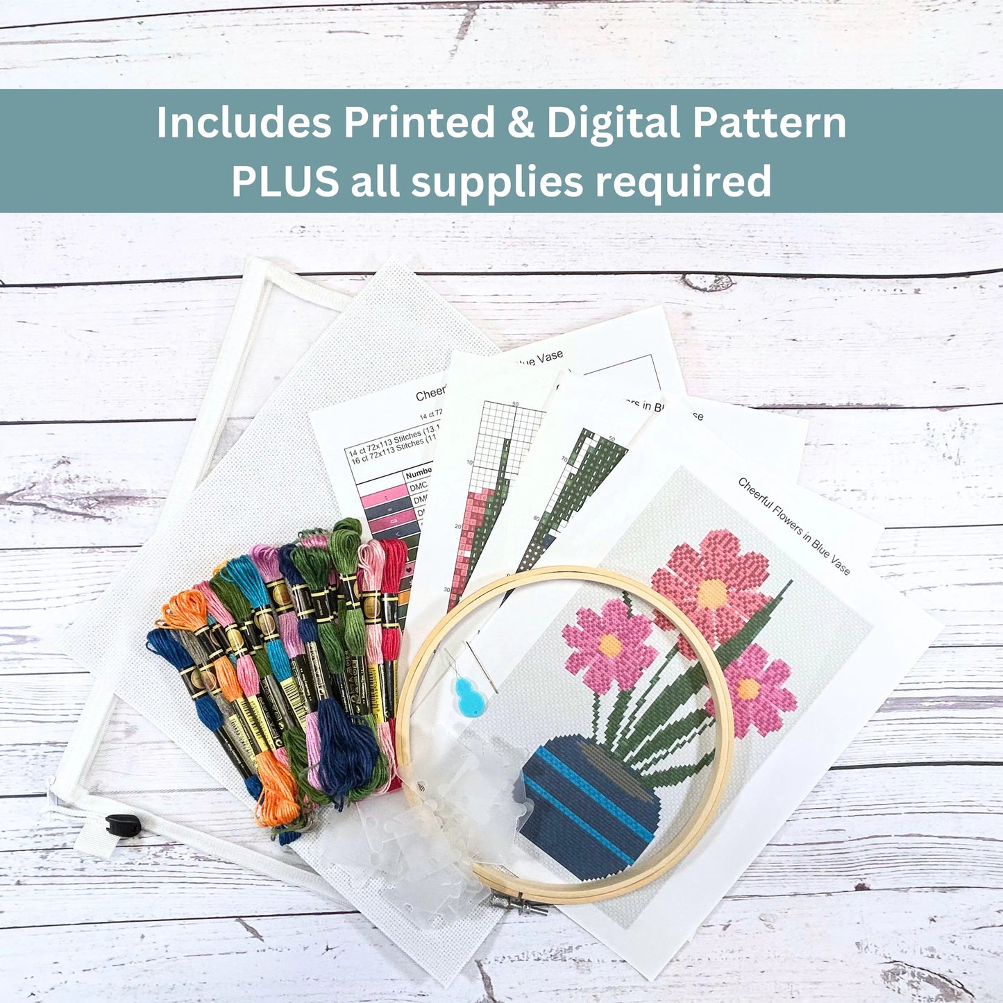 Kit de broderie au point de croix « Fleurs joyeuses » – Artisanat botanique pour débutants