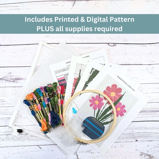 Kit de broderie au point de croix « Fleurs joyeuses » – Artisanat botanique pour débutants