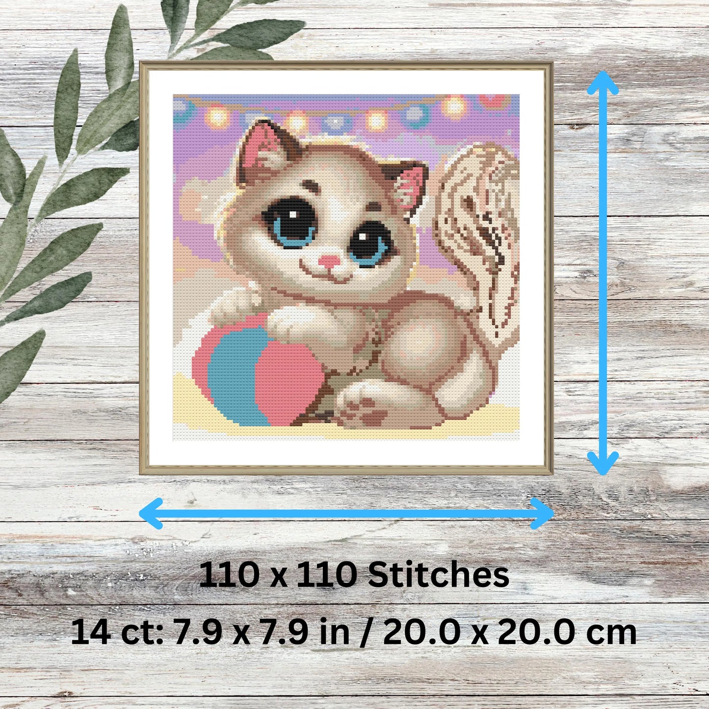 Kit de broderie au point de croix « Chaton mignon » – Kit de bricolage pour animaux de compagnie à couverture complète